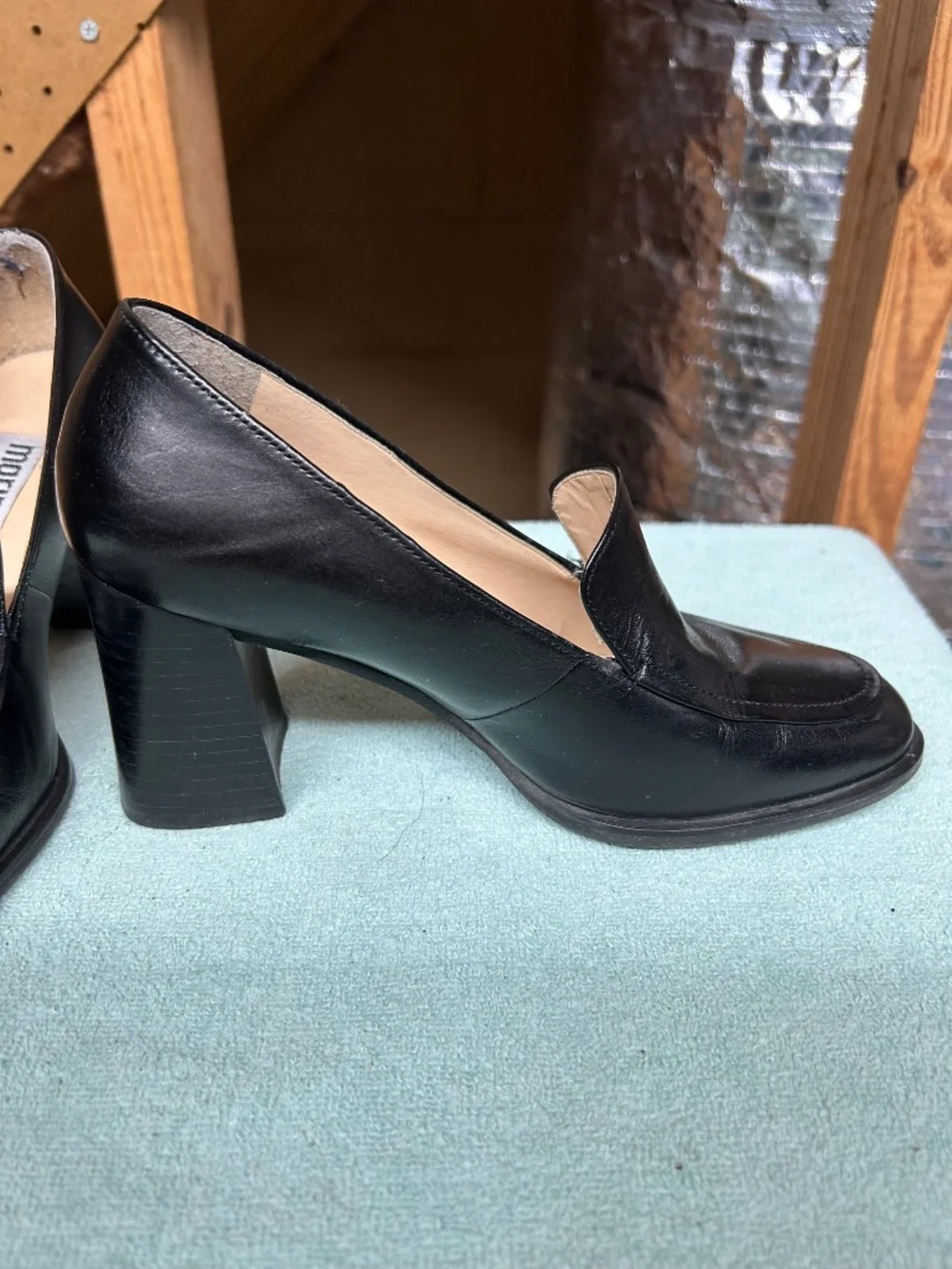 Maripe Black Leather Chunky Heels Size 6M